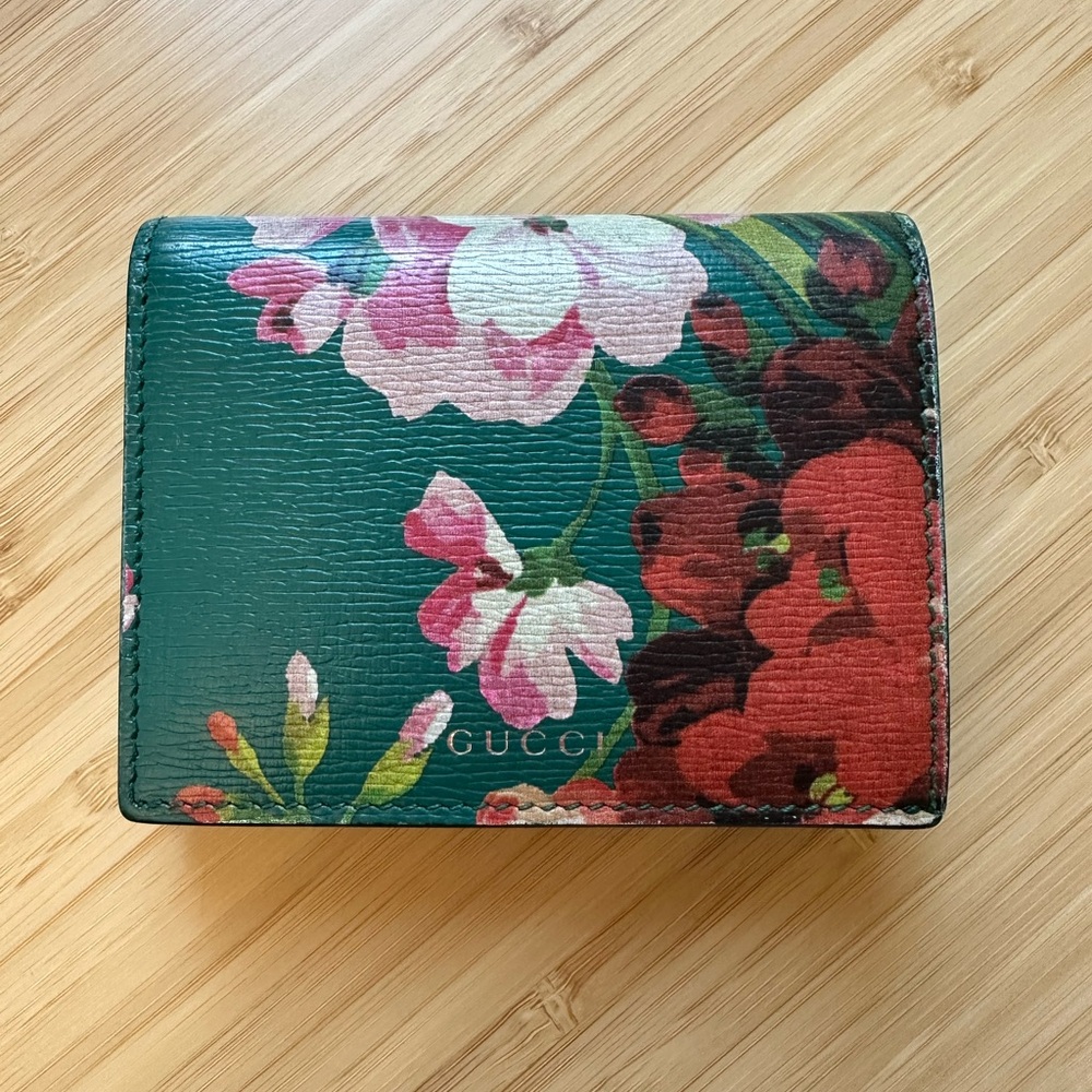 Gucci Card Case Wallet Blooms Hand painted Leather Wallet
